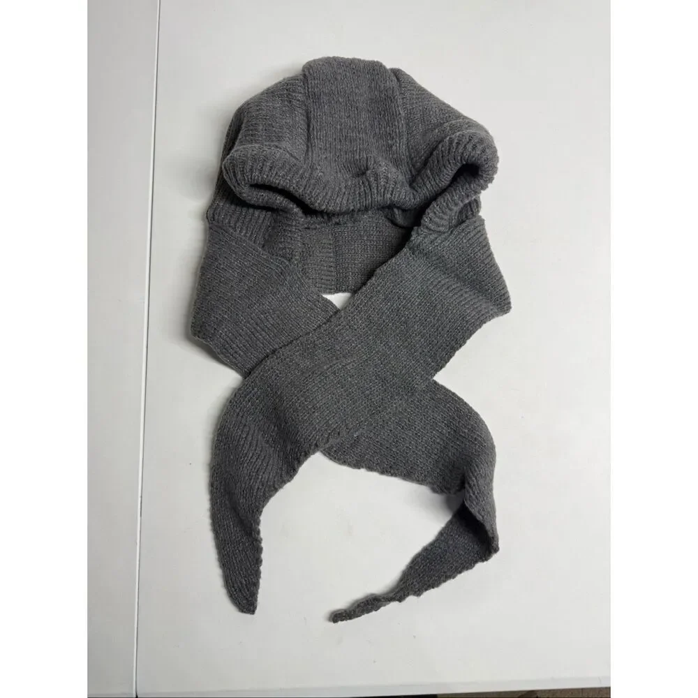 Knitted Winter Balaclava Thickened One-Piece Scarf Cap Hooded Y2K One Size Gray
